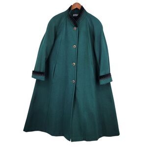 Jofeld Vintage Wool Blend Green Women's Swing Coat Formal Full Length